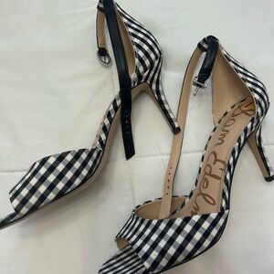 Sam Edelman Gingham Ankle Strap  Porchia Sandal Heels Size 7 Black & White